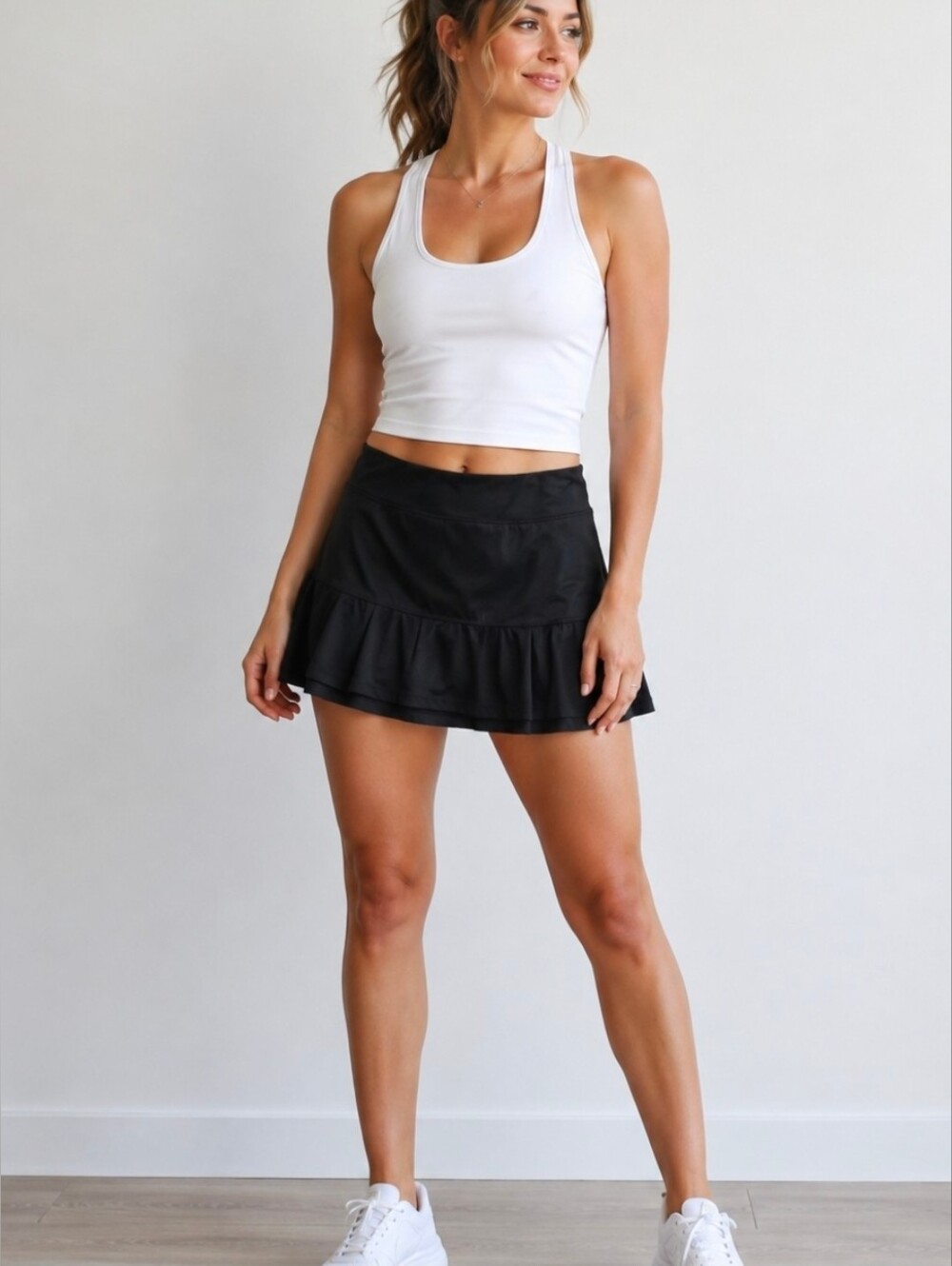 Sportneer Black Skort Size M Medium Dri Fit Skirt With Shorts Stretch Waist